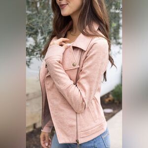 Grace & Lace Move Free Leather-Like Moto Jacket Blush size M